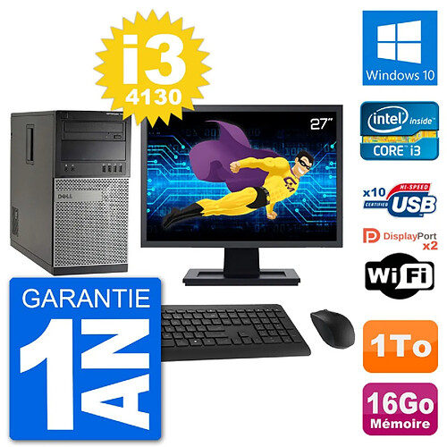 PC Tour Dell 7020 Ecran 27" Intel i3-4130 RAM 16Go Disque 1To Windows 10 Wifi · Occasion