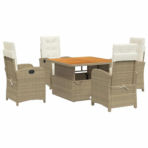 Maison Chic Ensemble à manger d'extérieur 5 pcs avec coussins,Salon de jardin,Mobilier de jardin Beige poly rotin -GKD512066