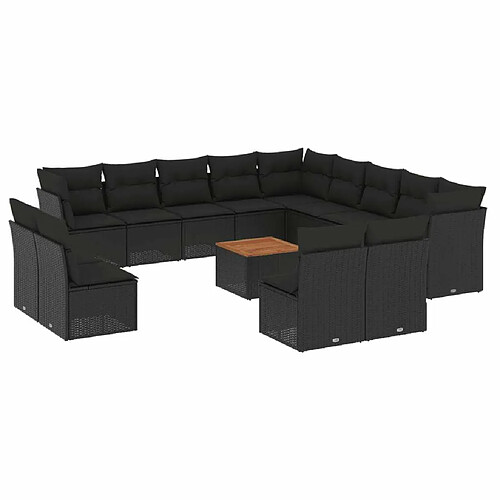 Maison Chic Salon de jardin avec coussins 14 pcs, Ensemble Tables et chaises de jardin, noir résine tressée -GKD874492