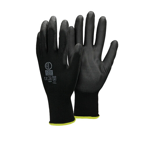 ECD Germany 60 Paires de Gants de Travail en PU - Taille 8-M - Noir - Élastique - Protection Usages Multiples - pour Mécanicien Constructeurs Travail de Jardin Bricolage Montage - Multifonction