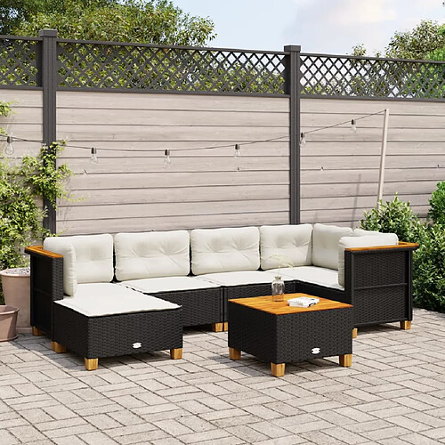 vidaXL Salon de jardin 7 pcs avec coussins noir résine tressée