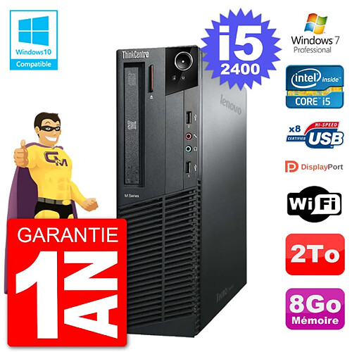 PC Lenovo ThinkCentre M82 SFF i5-2400 RAM 8Go Disque Dur 2To Graveur DVD Wifi W7 · Occasion