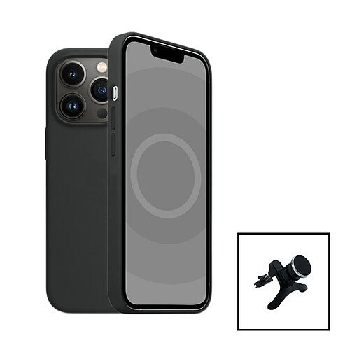 PHONECARE Kit Support Magnétique Renforcé de Voiture + Coque Silicone Liquide pour Apple iPhone 15 Plus - Noir