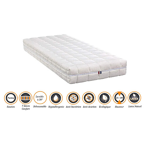 Nuits D'Or Lot de 2 Matelas Latex 70% Naturel 80x190 x 21 cm Ferme + Oreiller Visco + 2 Alèses - Spécial Sommier Electrique - Déhoussable Housse Lavable - 7 Zones de Confort - Ame Poli Lattex 33 Kg/m3 - Hypoallergénique