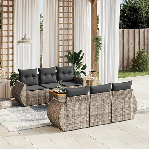 vidaXL Salon de jardin avec coussins 7 pcs gris résine tressée