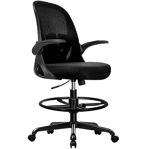 Chaise de Bureau Assise Haute Lexzurn, Repose-pieds et Soutien lombaire réglable, Noir