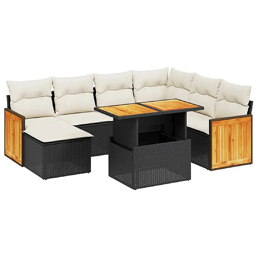 Maison Chic Ensemble Tables et chaises d'extérieur 8 pcs avec coussins,Salon de jardin noir résine tressée -GKD197618