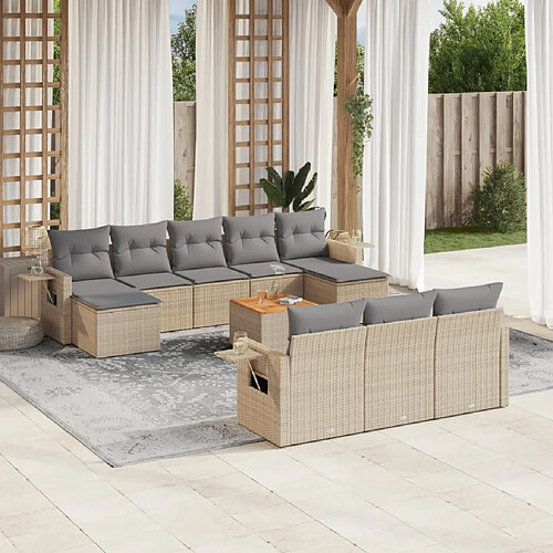 vidaXL Salon de jardin et coussins 11 pcs mélange beige résine tressée