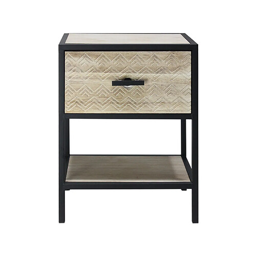 Mobili Rebecca Table De Chevet Avec Étagère, Meuble De Chambres En Métal Bois, Beige Noir 1 Tiroir