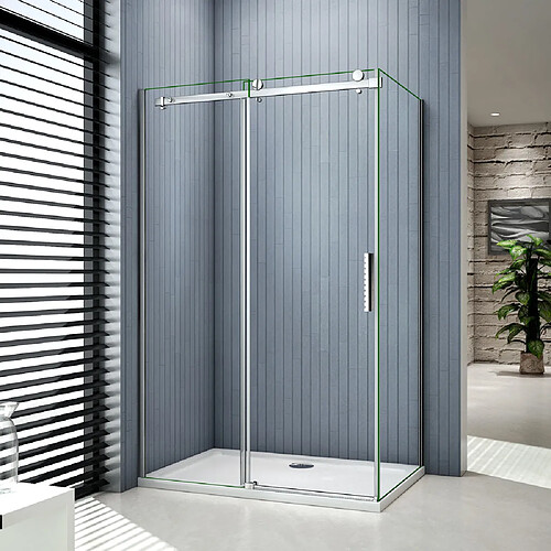 Cabine de douche 150x90x195cm porte de douche coulissante en verre anticalcaire avec une paroi de douche de 90cm