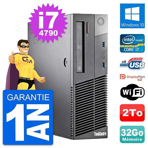 PC Lenovo ThinkCentre M93p SFF Intel i7-4790 RAM 32Go Disque 2To Windows 10 Wifi · Occasion