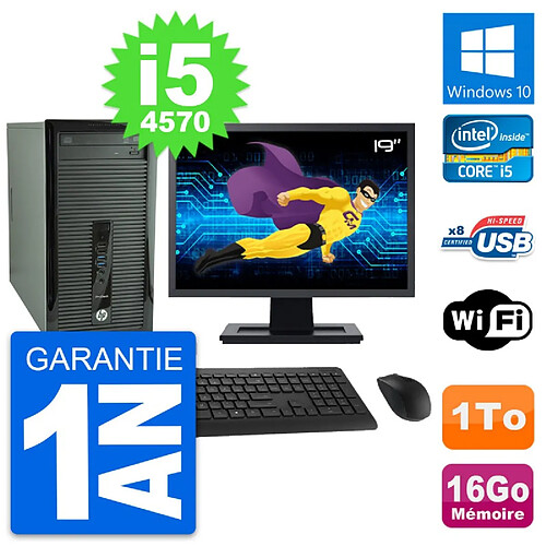 PC Tour HP 400 G1 Ecran 19" Intel i5-4570 RAM 16Go Disque 1To Windows 10 Wifi · Occasion