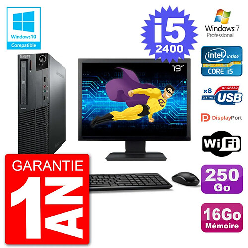 PC Lenovo M82 SFF Ecran 19" i5-2400 RAM 16Go Disque 250Go Graveur DVD Wifi W7 · Occasion