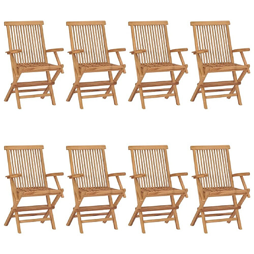 Maison Chic Lot de 8 Chaises de jardin,Fauteuil d'extérieur avec coussins vert Bois de teck massif -MN94458