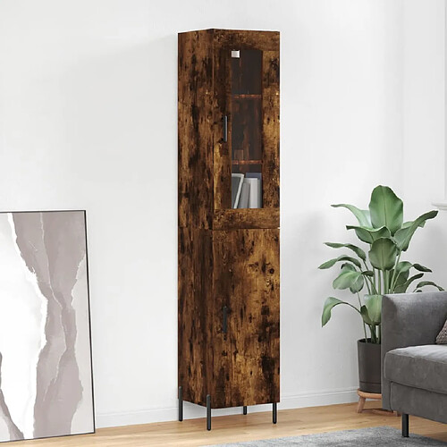 vidaXL Buffet haut Chêne fumé 34,5x34x180 cm Bois d'ingénierie