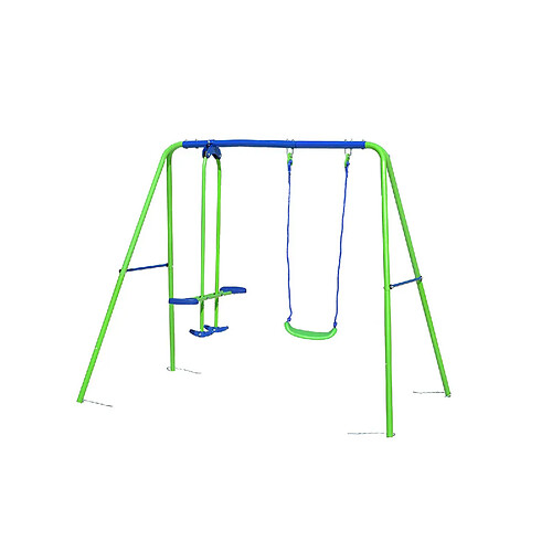 Balançoire d'Extérieur Jardin Portique pour Enfant +3 Ans Outdoor Toys 220x140x182 cm Cadre en Métal Siège 45 Kg