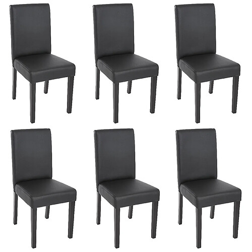 Mendler Lot de 6 chaises de séjour Littau ~ simili-cuir, noir mat, pieds foncés