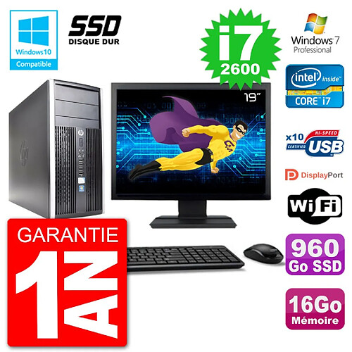 PC HP 6300 MT Ecran 19" Core i7-2600 RAM 16Go SSD 960Go Graveur DVD Wifi W7 · Occasion