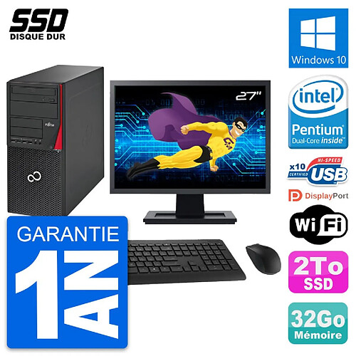 PC Tour Fujitsu P720 Ecran 27" Intel G3220 RAM 32Go SSD 2To Windows 10 Wifi · Occasion