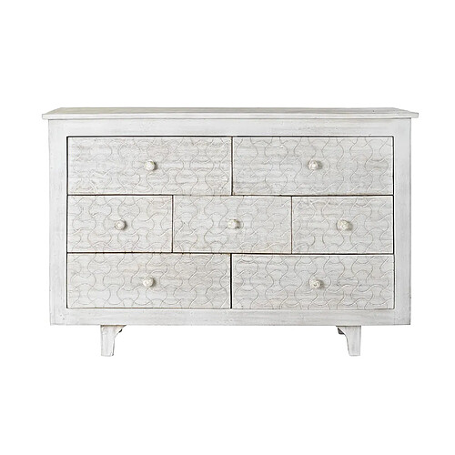 Pegane Commode en bois blanc avec 7 tiroirs - Largeur 112 x Hauteur 75 x Profondeur 35 cm