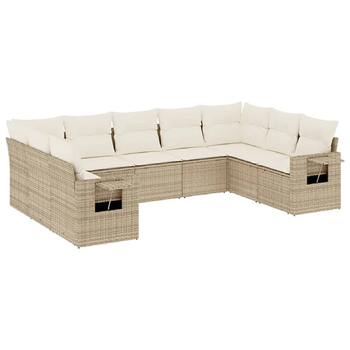 Maison Chic Salon de jardin avec coussins 9 pcs, Ensemble Tables et chaises de jardin, beige résine tressée -GKD524423