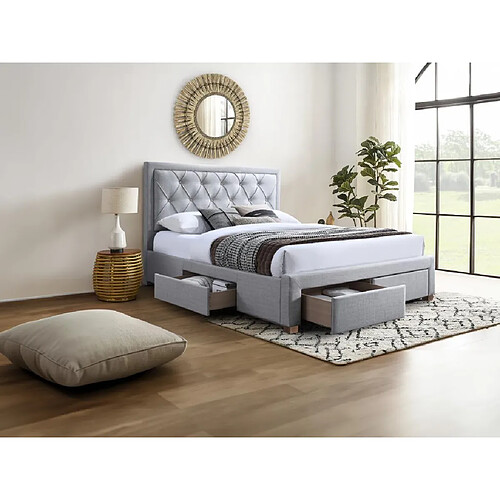 Vente-Unique Lit avec tiroirs 180 x 200 cm - Tissu - Gris clair + Matelas - LEOPOLD