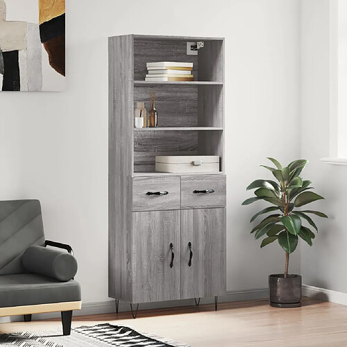 vidaXL Buffet haut Sonoma gris 69,5x34x180 cm Bois d'ingénierie