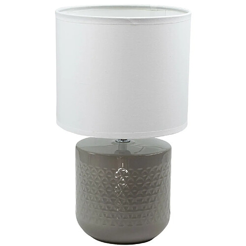 Corep Lampe à poser pied en ceramique taupe abat jour tissu blanc deco ananas