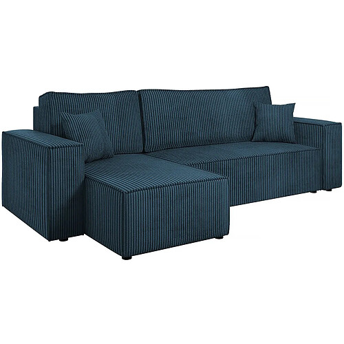 Palozi Sofa Canapé d'angle convertible en velours côtelé Karl - 3 places - Bleu