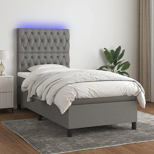 vidaXL Sommier à lattes de lit et matelas et LED Gris foncé 100x200 cm