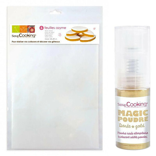 Scrapcooking 6 feuilles azyme blanches + Poudre alimentaire irisée dorée