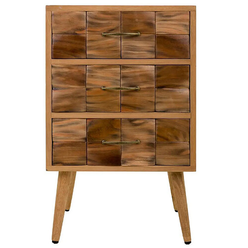 Pegane Chiffonnier, meuble de rangement en bois avec 3 tiroirs coloris naturel - Longueur 45,50 x Profondeur 38 x Hauteur 75 cm