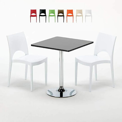 Grand Soleil Table Noir et 2 Chaises Colorées Polypro