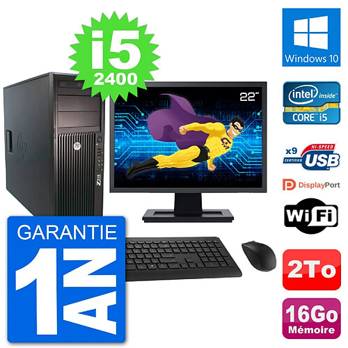 PC Tour HP Z210 Ecran 22" Intel i5-2400 RAM 16Go Disque Dur 2To Windows 10 Wifi · Occasion