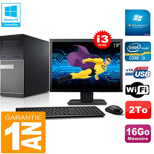 PC Tour DELL 9020 Core I3-4130 Ram 16Go Disque 2 To Wifi W7 Ecran 19" · Occasion