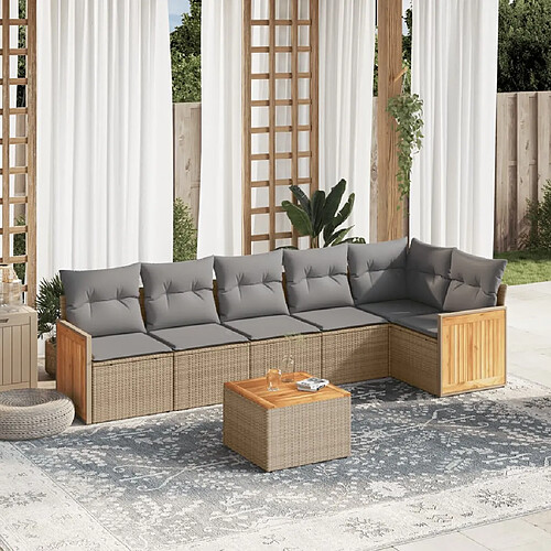 vidaXL Salon de jardin avec coussins 7 pcs beige résine tressée