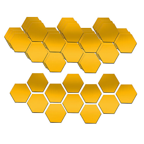 60Pcs 3D Hexagone Acrylique Miroir Stickers Muraux DIY Décoration Murale Or 40x23cm