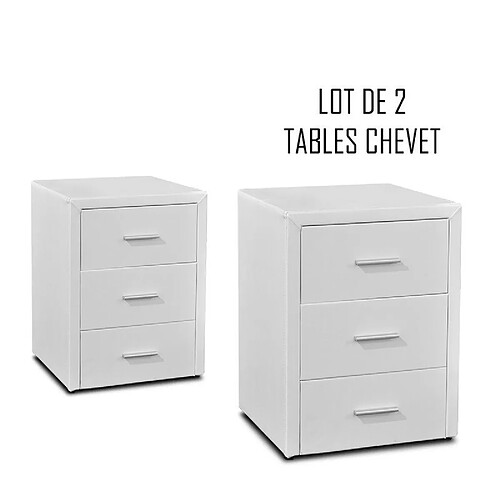 Meubler Design Table Chevet 3 Tiroirs Kasi Lot De 2 Blanc