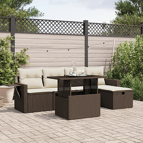 vidaXL Salon de jardin avec coussins 6 pcs marron résine tressée