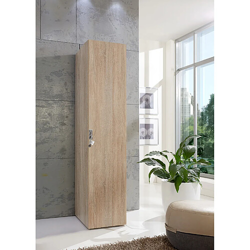 Pegane Armoire cadenassable avec 1 porte en bois mélamine coloris imitation chêne - longueur 45 x hauteur 185 x profondeur 54 cm