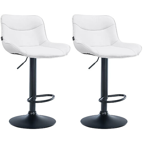 Decoshop26 Lot de 2 tabourets de bar x1 avec coutures décoratives en PVC blanc pied en trompette métal noir 10_0004452