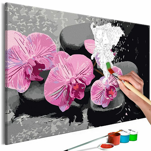 Paris Prix Tableau à Peindre Soi-Même Orchidée & Pierres Zen Fond Noir 40x60cm