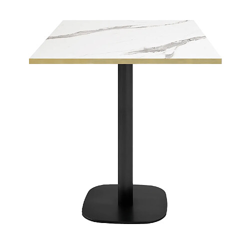 Restootab Table 70x70cm - modèle Round snack marbre blanc chants laiton