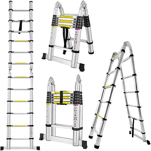 Échelle Télescopique Pliante, Charge Maximale : 150 kg - 3.8m (1.9M+1.9M)