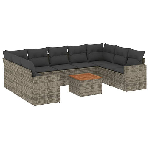 Maison Chic Salon de jardin avec coussins 10 pcs, Ensemble Tables et chaises de jardin, gris résine tressée -GKD533919