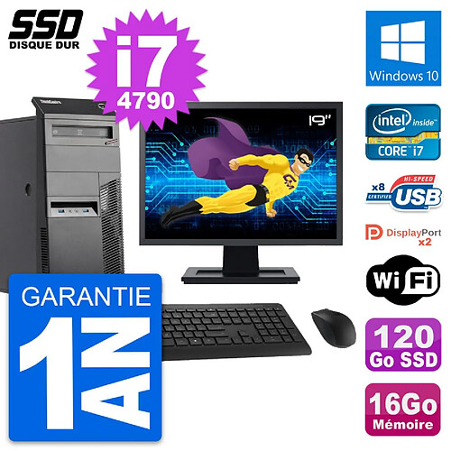 PC Tour Lenovo M83 Ecran 19" Intel i7-4790 RAM 16Go SSD 120Go Windows 10 Wifi · Occasion