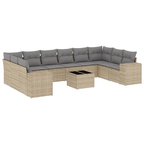 Maison Chic Salon de jardin 11 pcs avec coussins, Ensemble Tables et chaises d'extérieur beige résine tressée -GKD729021