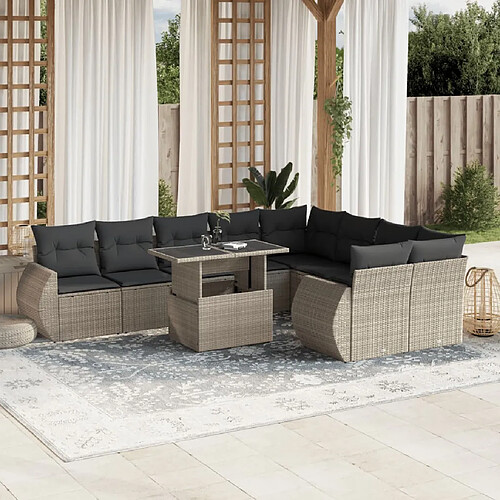 vidaXL Salon de jardin avec coussins 10 pcs gris clair résine tressée