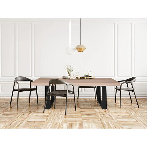 Vente-Unique Table à manger 8 personnes - Naturel et noir - NADIEGE