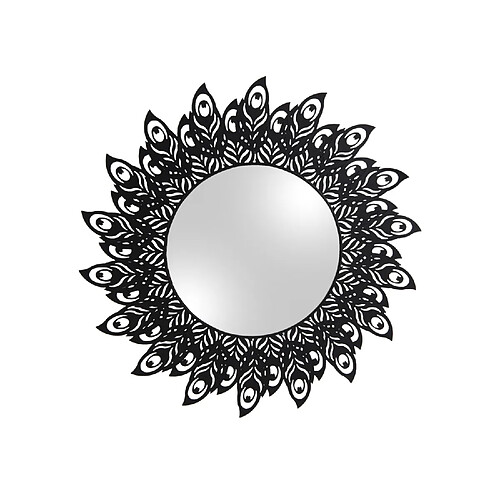 Present Time Miroir en métal filaire Plume - Diam. 60 cm - Noir